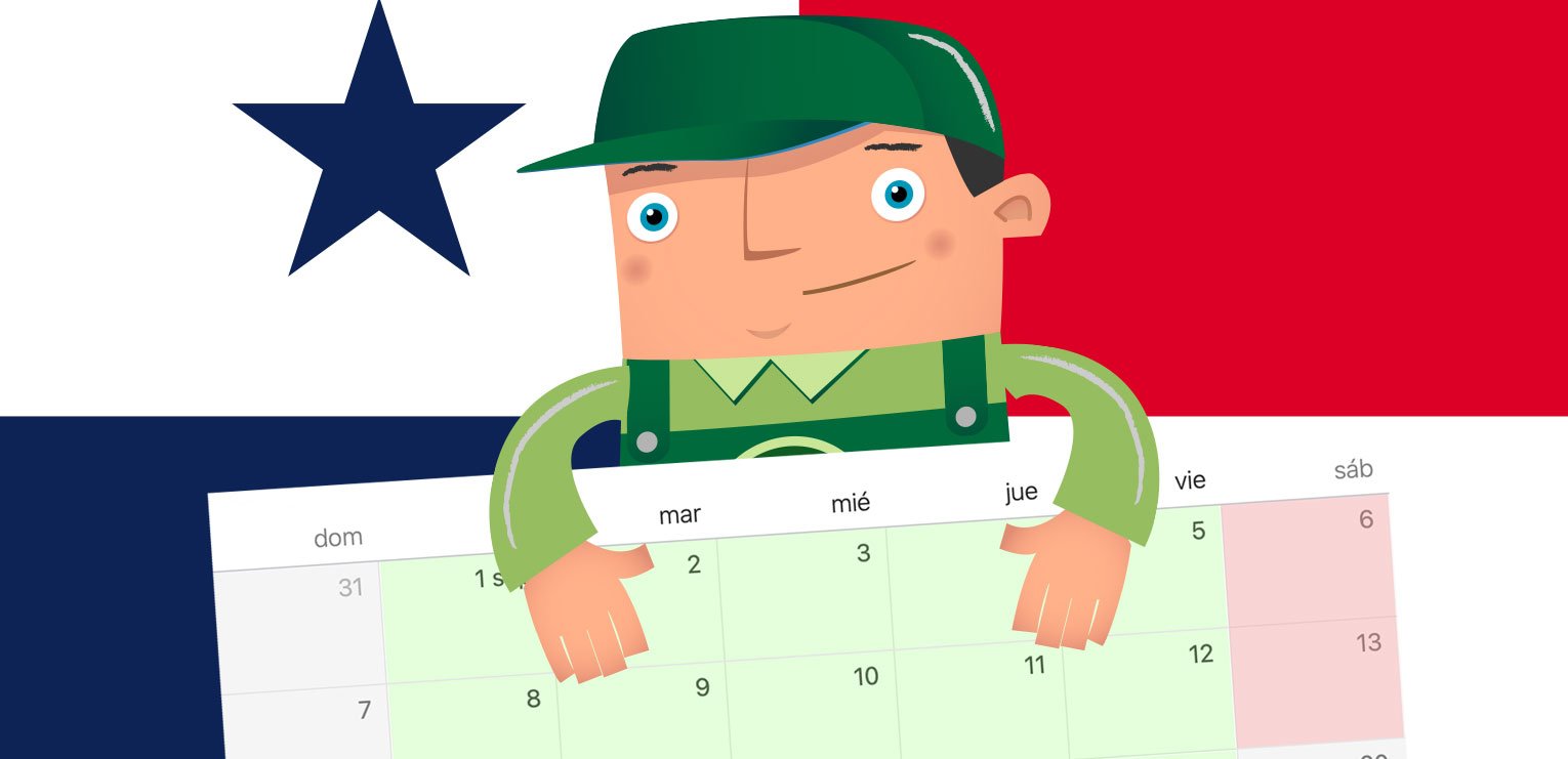 Mecanico sosteniendo un calendario y la bandera de Panamá
